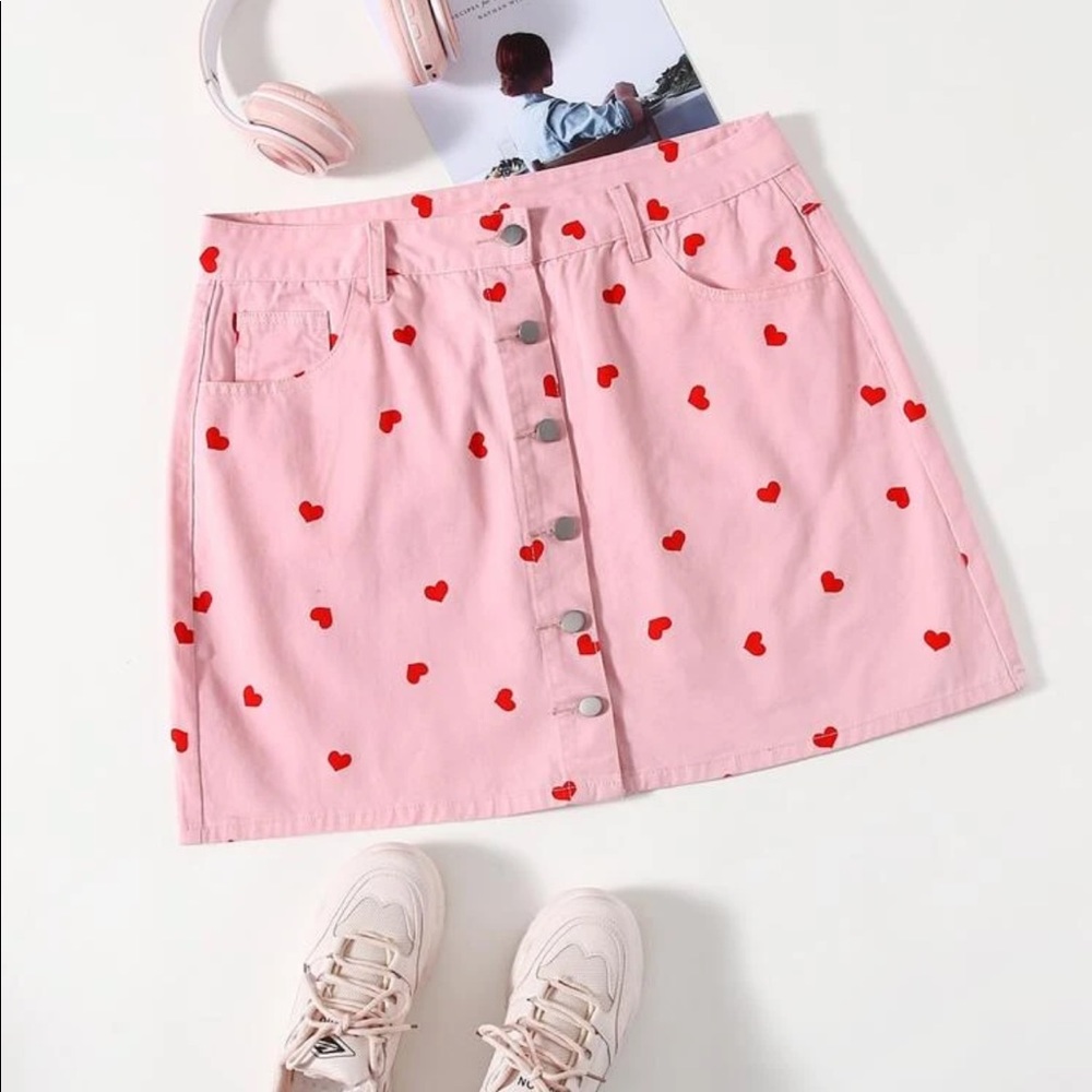 Pink and red heart mini skirt